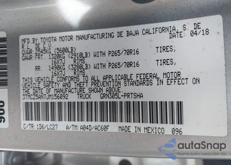 2018 Toyota Tacoma Trd Sport из США, поврежденный, VIN 3TMCZ5AN7JM156092